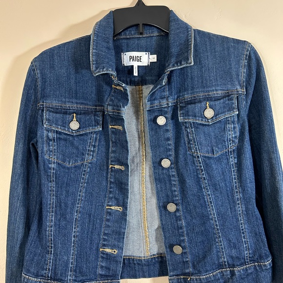 Paige Denim Jean Jacket Dark Wash Womens Size Small Boho Western Rock Biker - Picture 2 of 9